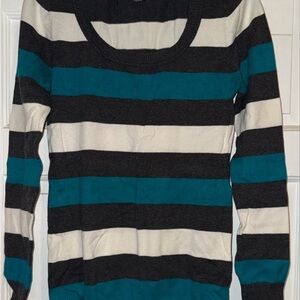 Rue21 Dark Grey and White Crew Neck Sweater with Stripes